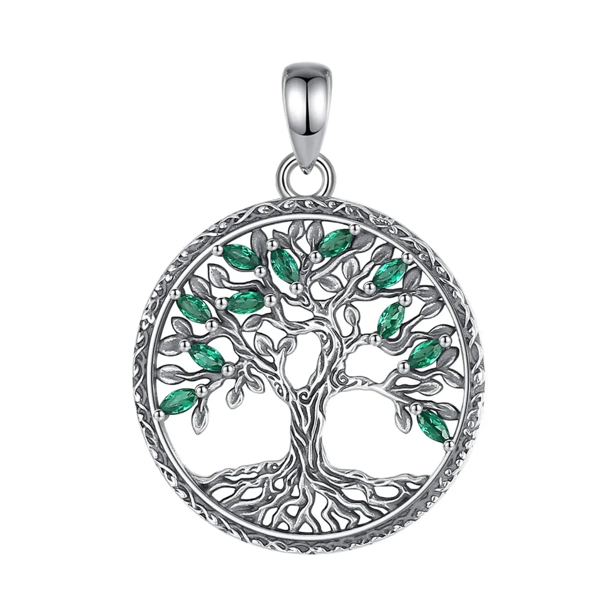 green crystal tree of life necklace sterling silver pendant only