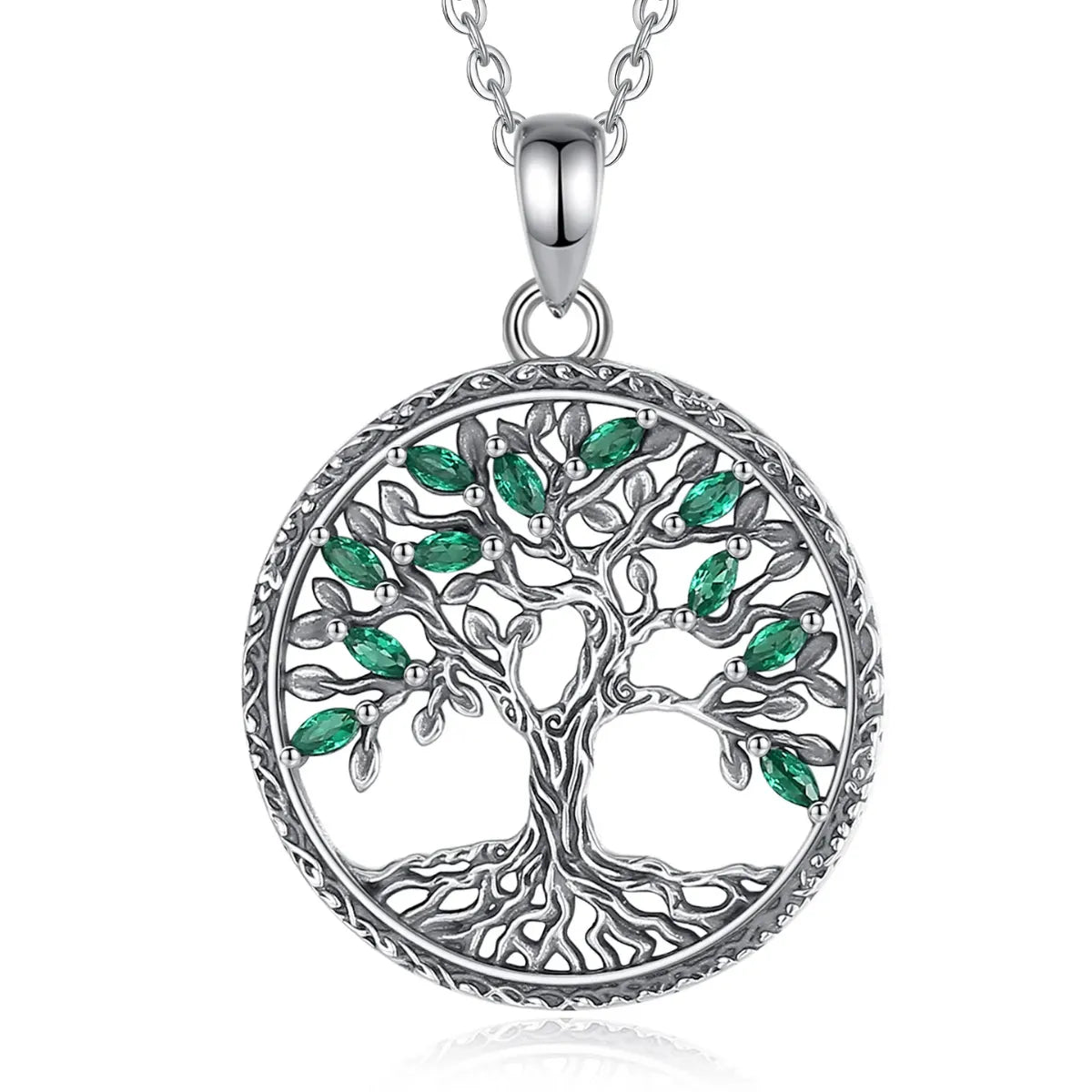 green crystal tree of life necklace with 18 inch chain