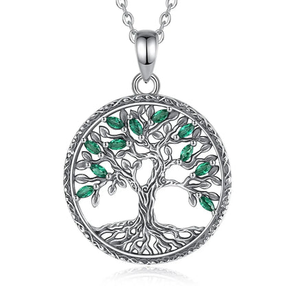 green crystal tree of life necklace with 20 inch chain