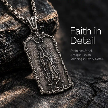 guadalupe dog tag necklace antique finish product details