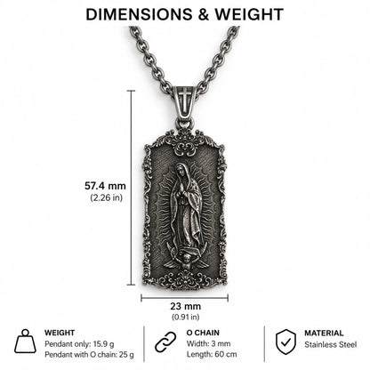 guadalupe dog tag necklace dimensions and weight