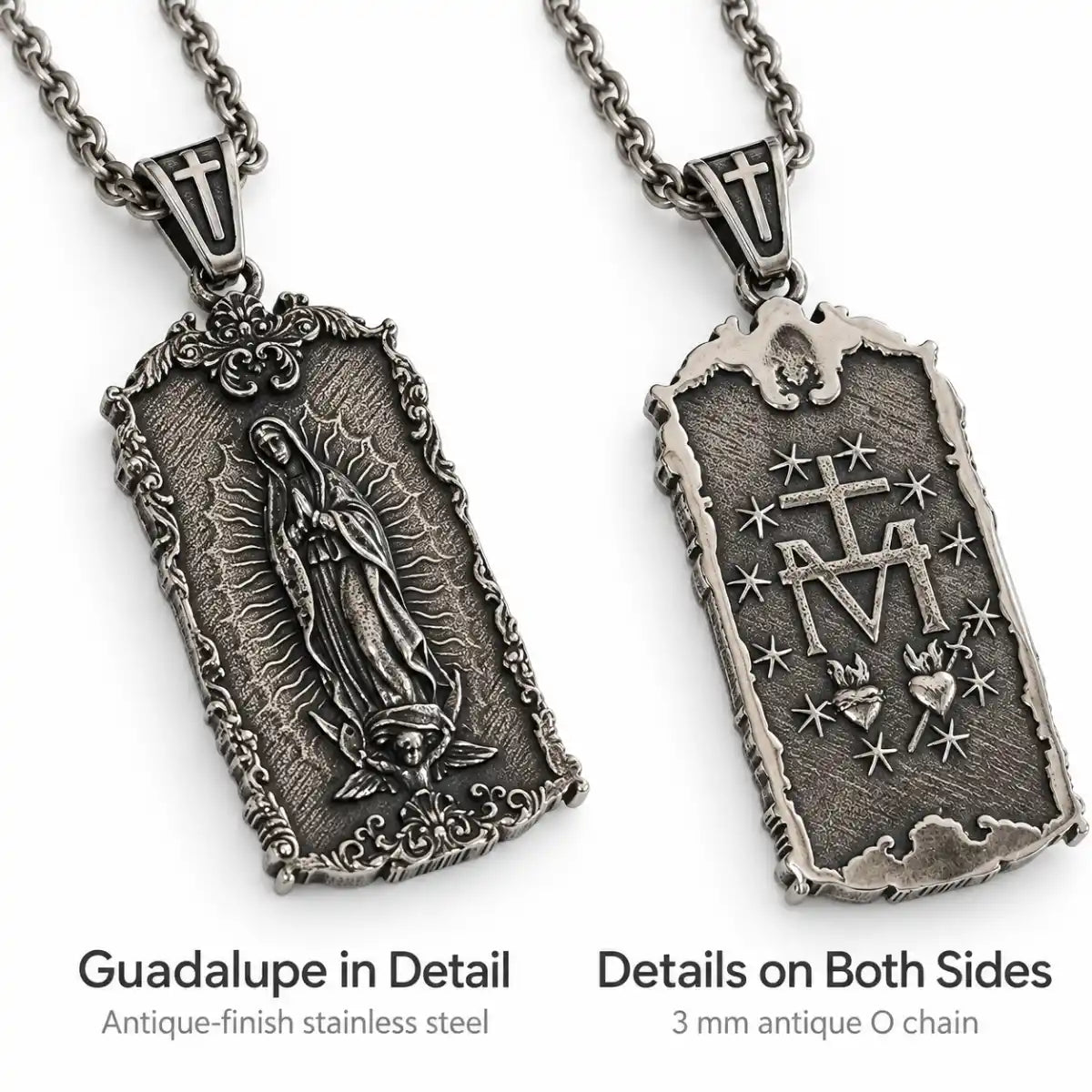 guadalupe dog tag necklace front and back details