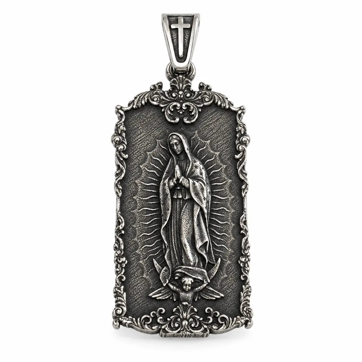 guadalupe dog tag necklace pendant only white background