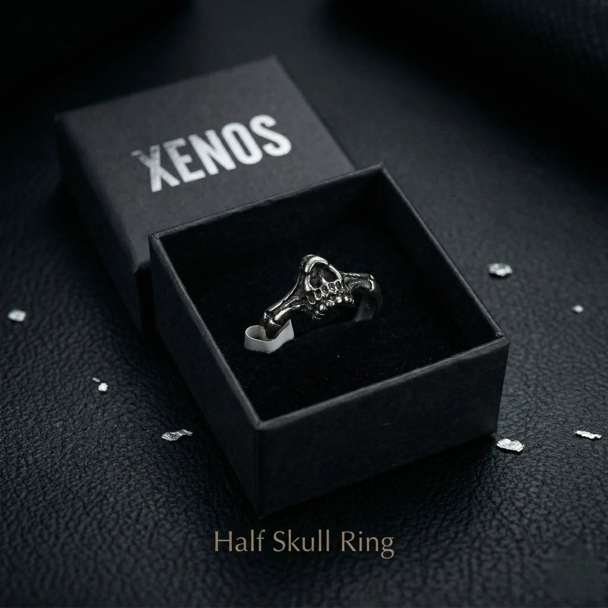 Half Skull Ring close up highlighting precision carving of the teeth