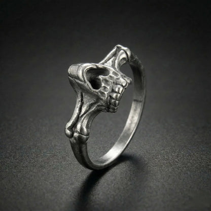 Half Skull Ring side view showing intricate gothic carving