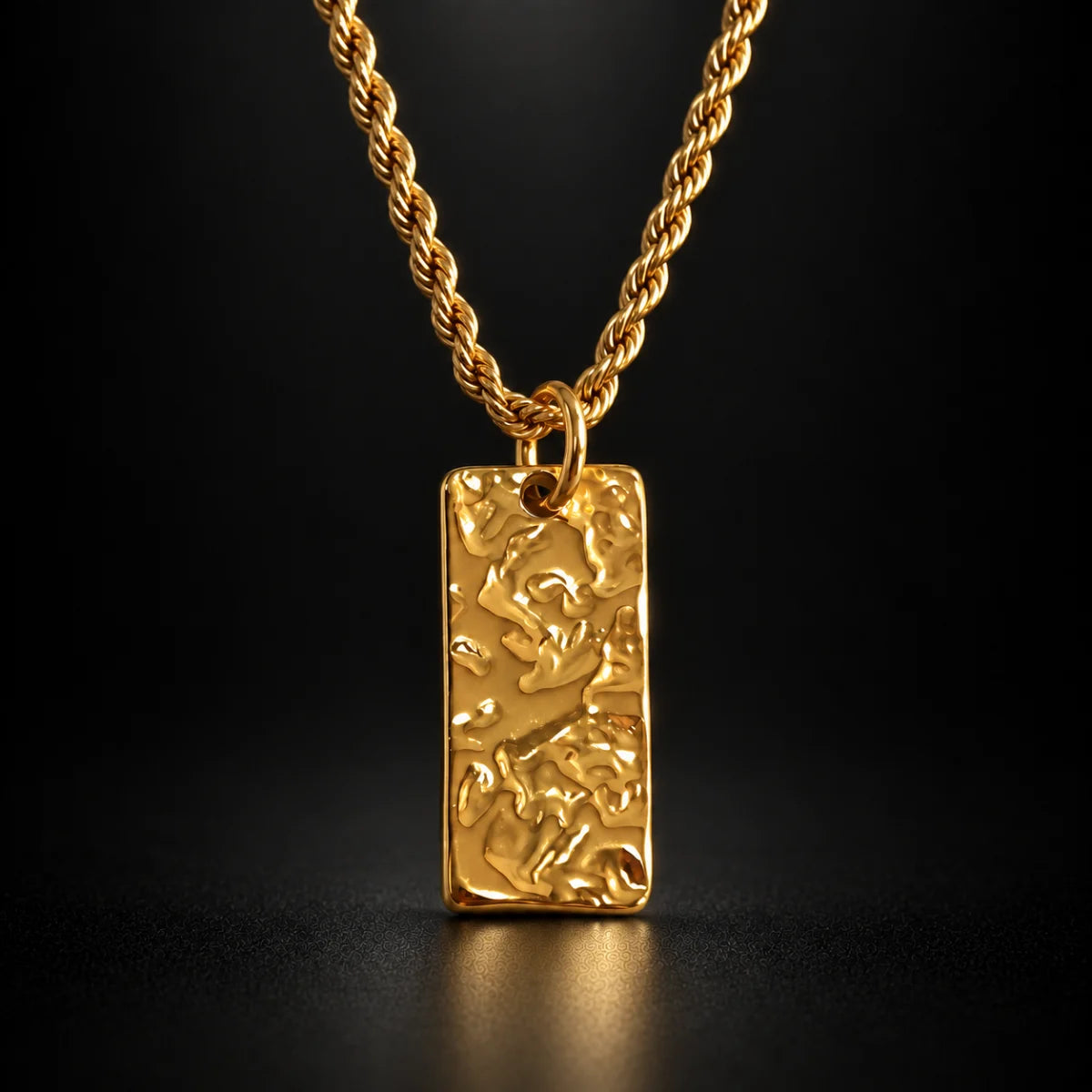 hammered rectangle necklace black background hero