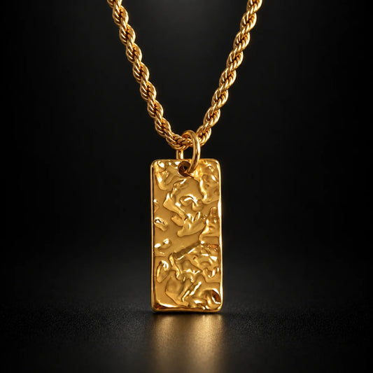 hammered rectangle necklace black background hero