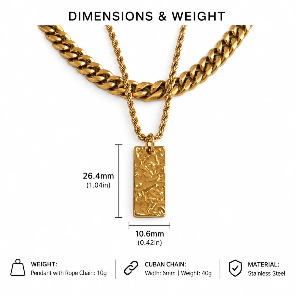hammered rectangle necklace dimensions and weight
