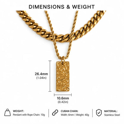 hammered rectangle necklace dimensions and weight