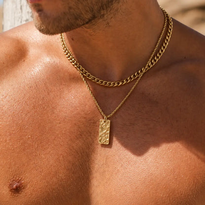 hammered rectangle necklace layered set lifestyle bare chest