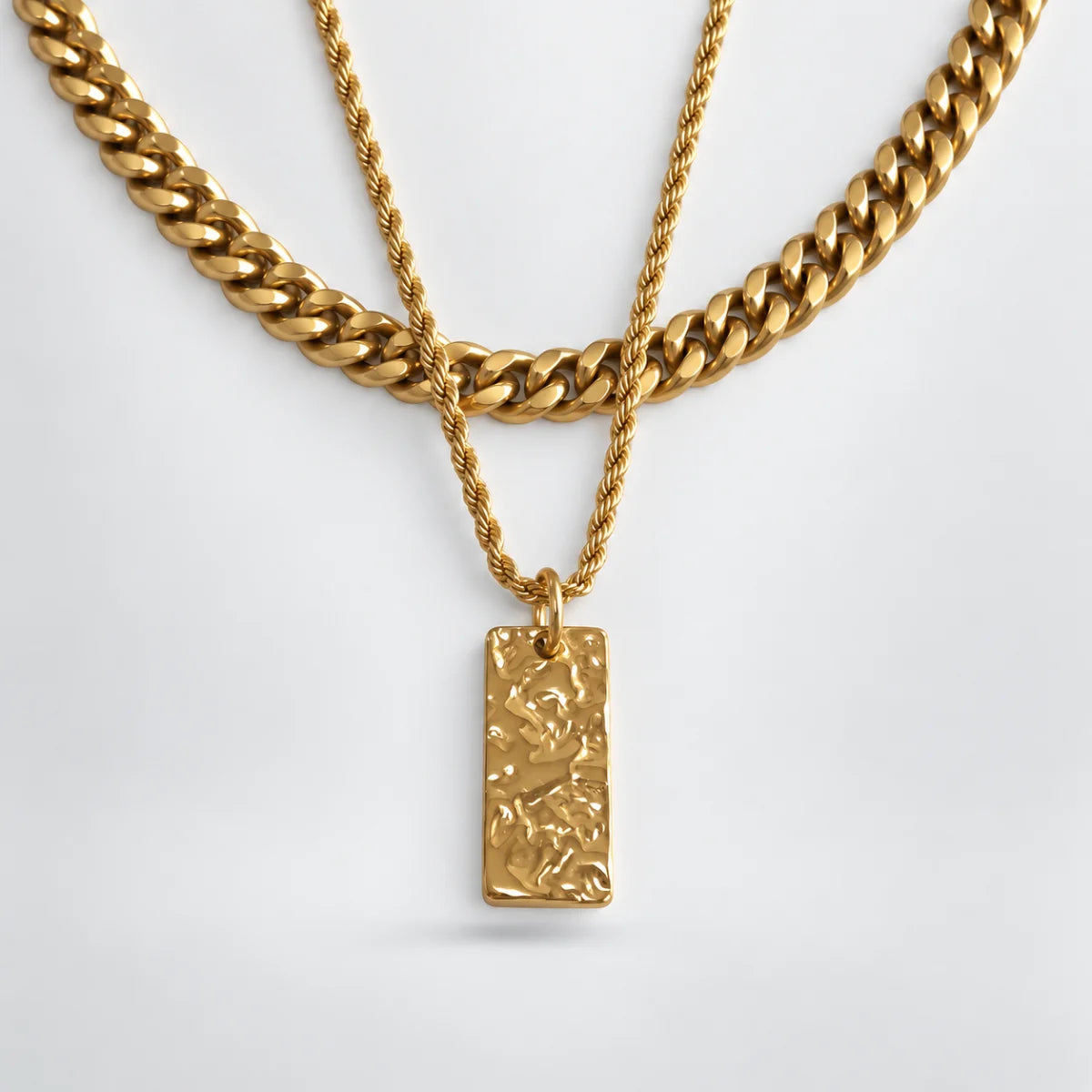hammered rectangle necklace layered set white background