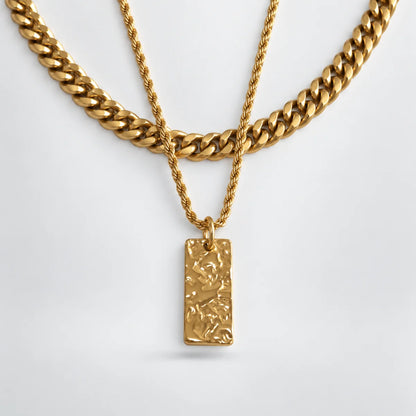hammered rectangle necklace layered set white background