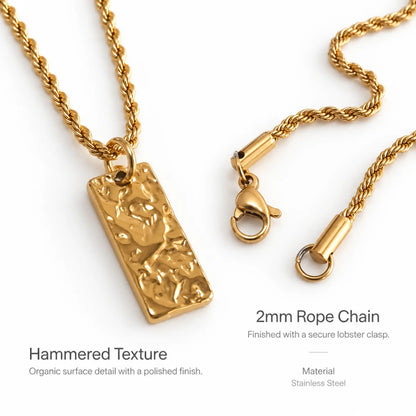 hammered rectangle necklace rope chain product details