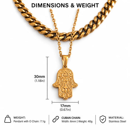 hamsa pendant necklace gold dimensions and weight