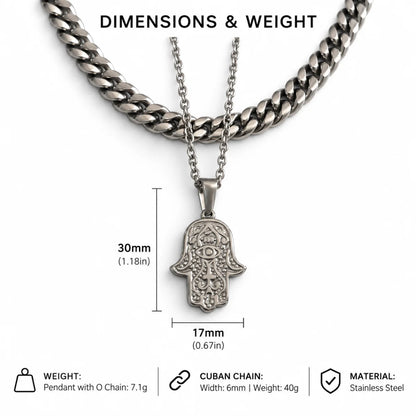 hamsa pendant necklace silver dimensions and weight