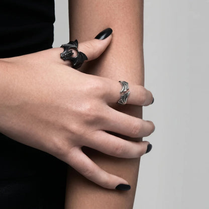 Hand Wearing Bat Wing Ring Alternative Vampire Jewelry