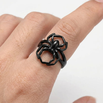 Hand Wearing Gothic Spider Ring Black Finish Punk Accessories