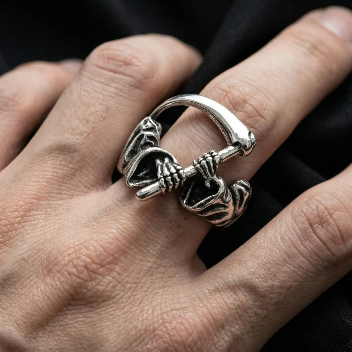 Hand Wearing Scythe Ring Style B Wraparound Bone Punk Jewelry