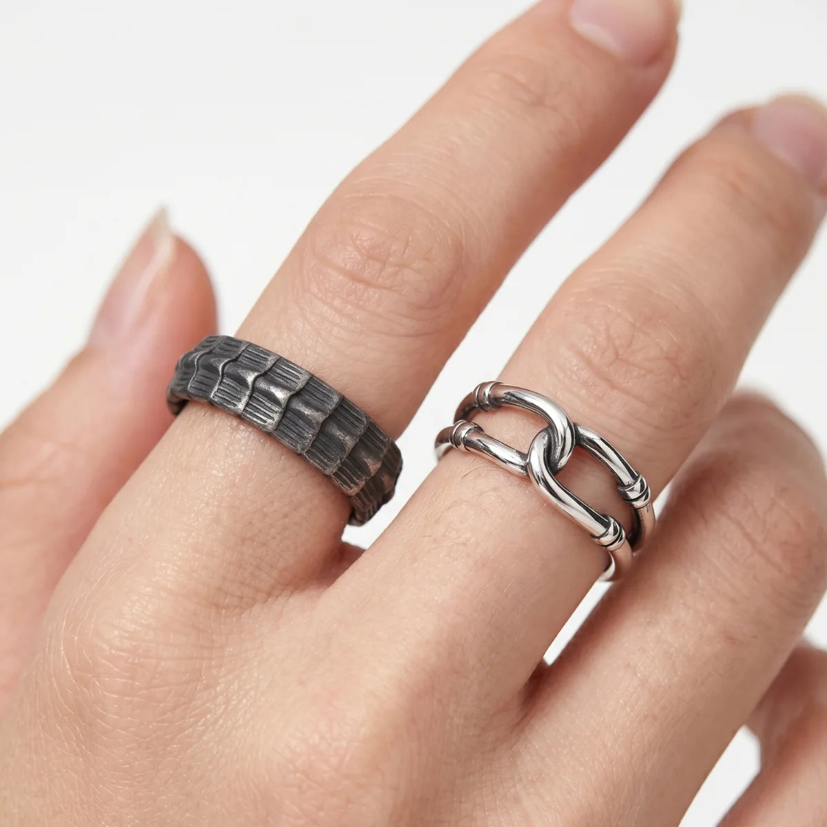 Hand Wearing Serpent Spine Ring Dark Aesthetic Statement Jewelry