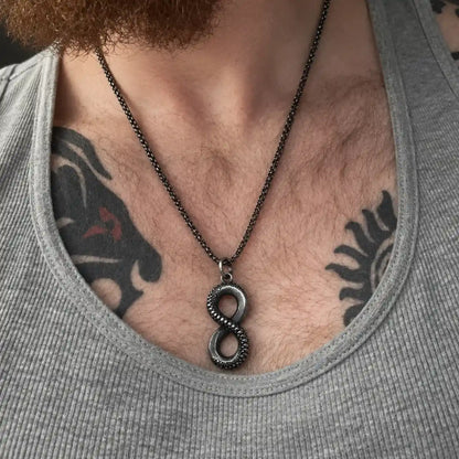 infinity snake necklace lifestyle grey tank top