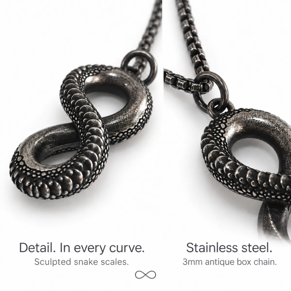 infinity snake necklace pendant and box chain product details