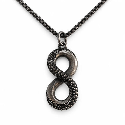 infinity snake necklace with box chain white background