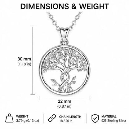 infinity tree of life necklace dimensions and weight