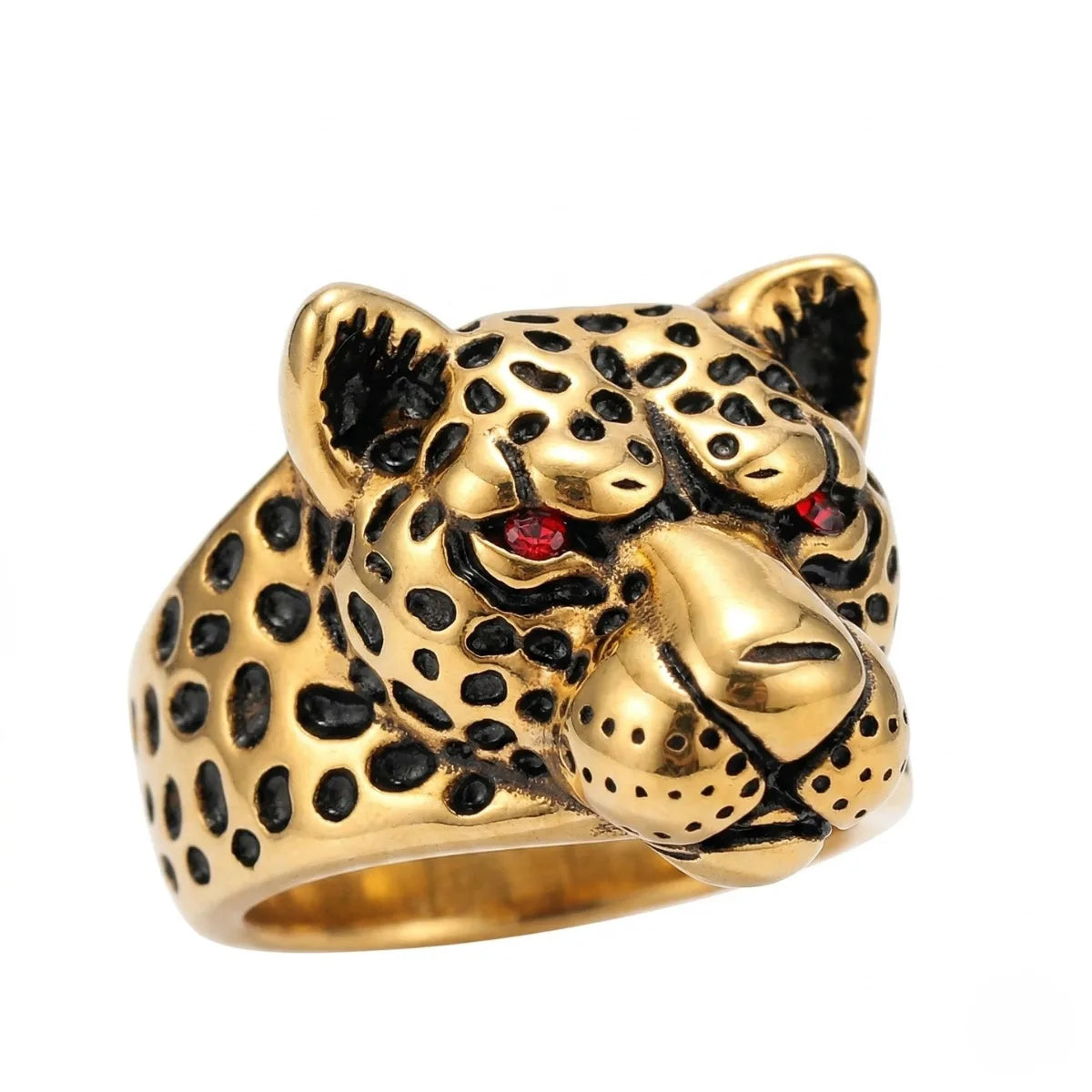 Jaguar Ring Gold White Background Mens Animal Jewelry