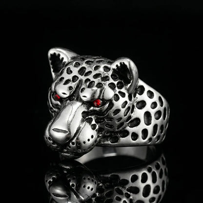 Jaguar Ring Silver Red Crystal Eyes Mens Animal Jewelry