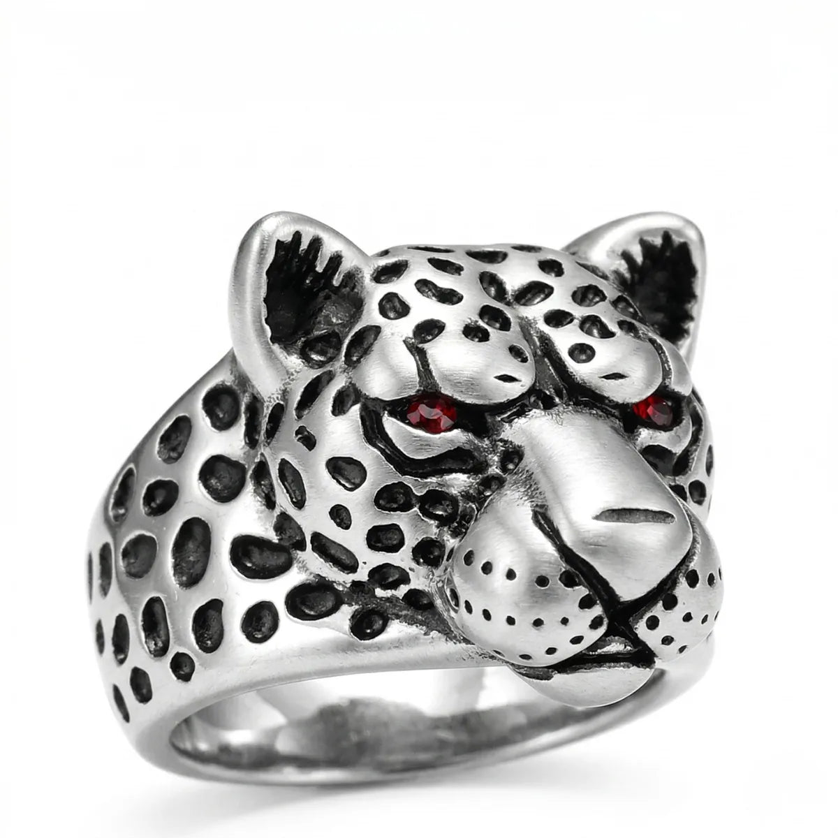 Jaguar Ring Silver White Background Mens Animal Jewelry