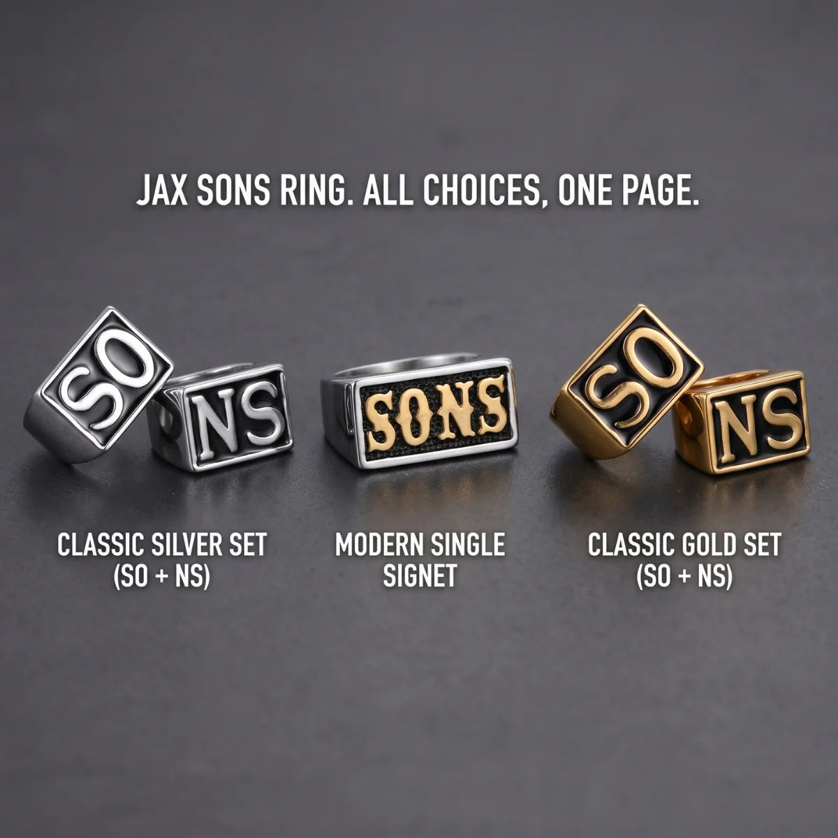 Jax Sons Ring All Choices Silver Gold Set and Single Signet