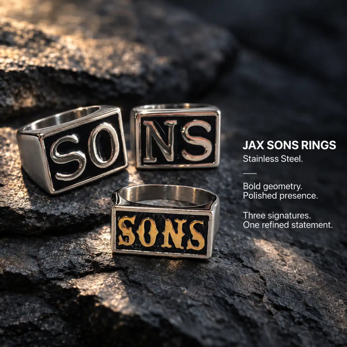 Jax Sons Ring Collection Silver Set and Single Signet