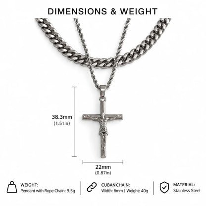 jesus crucifix rope chain silver dimensions and weight