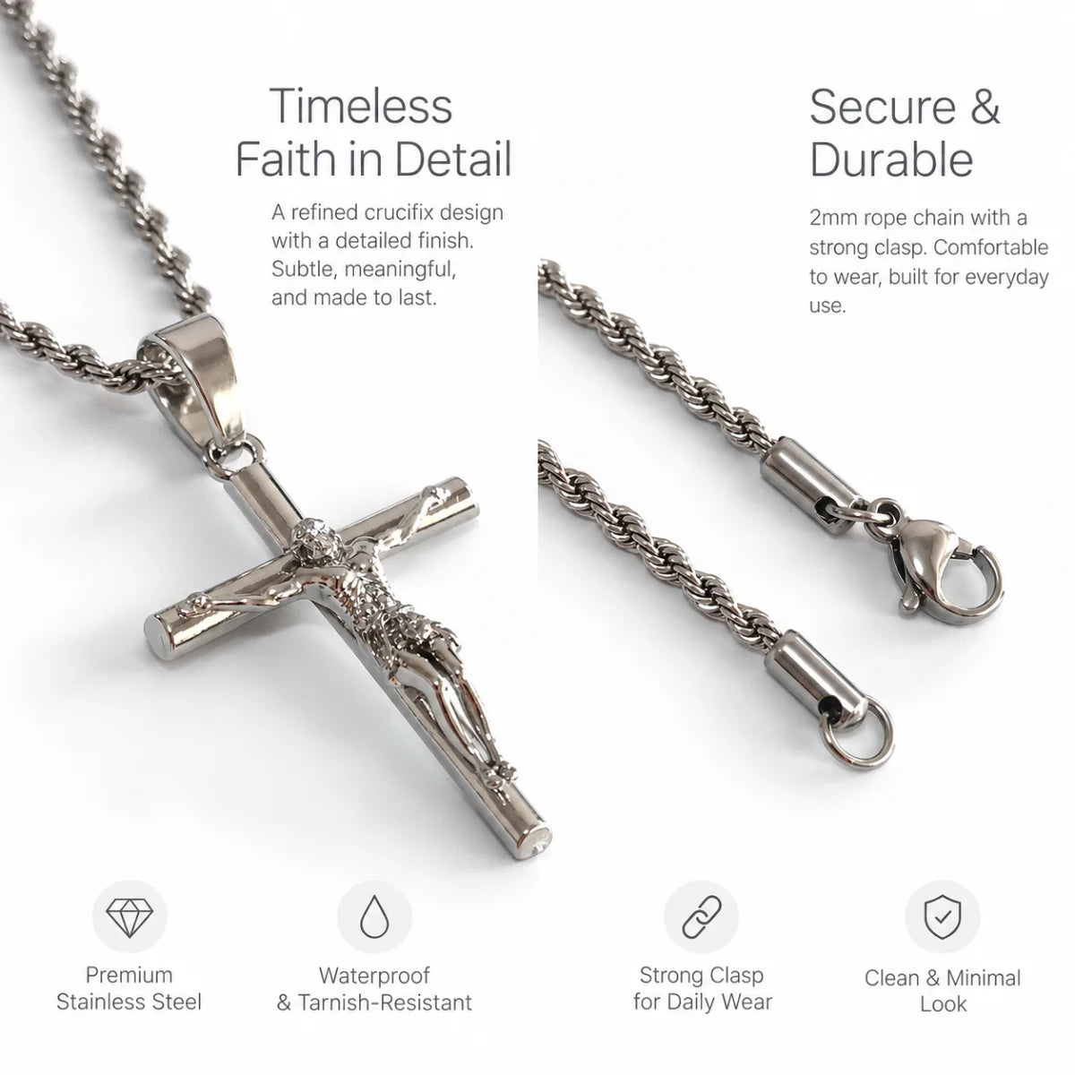 jesus crucifix rope chain silver product details