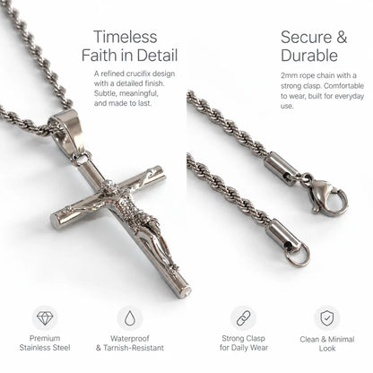 jesus crucifix rope chain silver product details