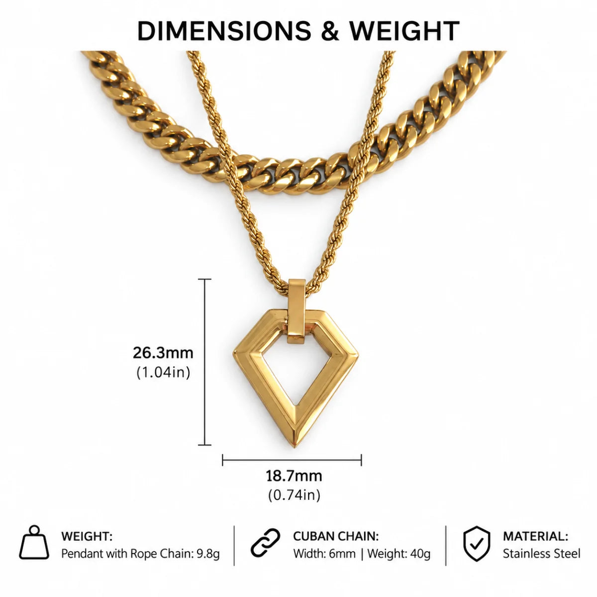 kite shape pendant necklace dimensions and weight