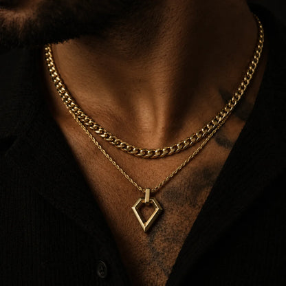 kite shape pendant necklace layered set lifestyle black shirt