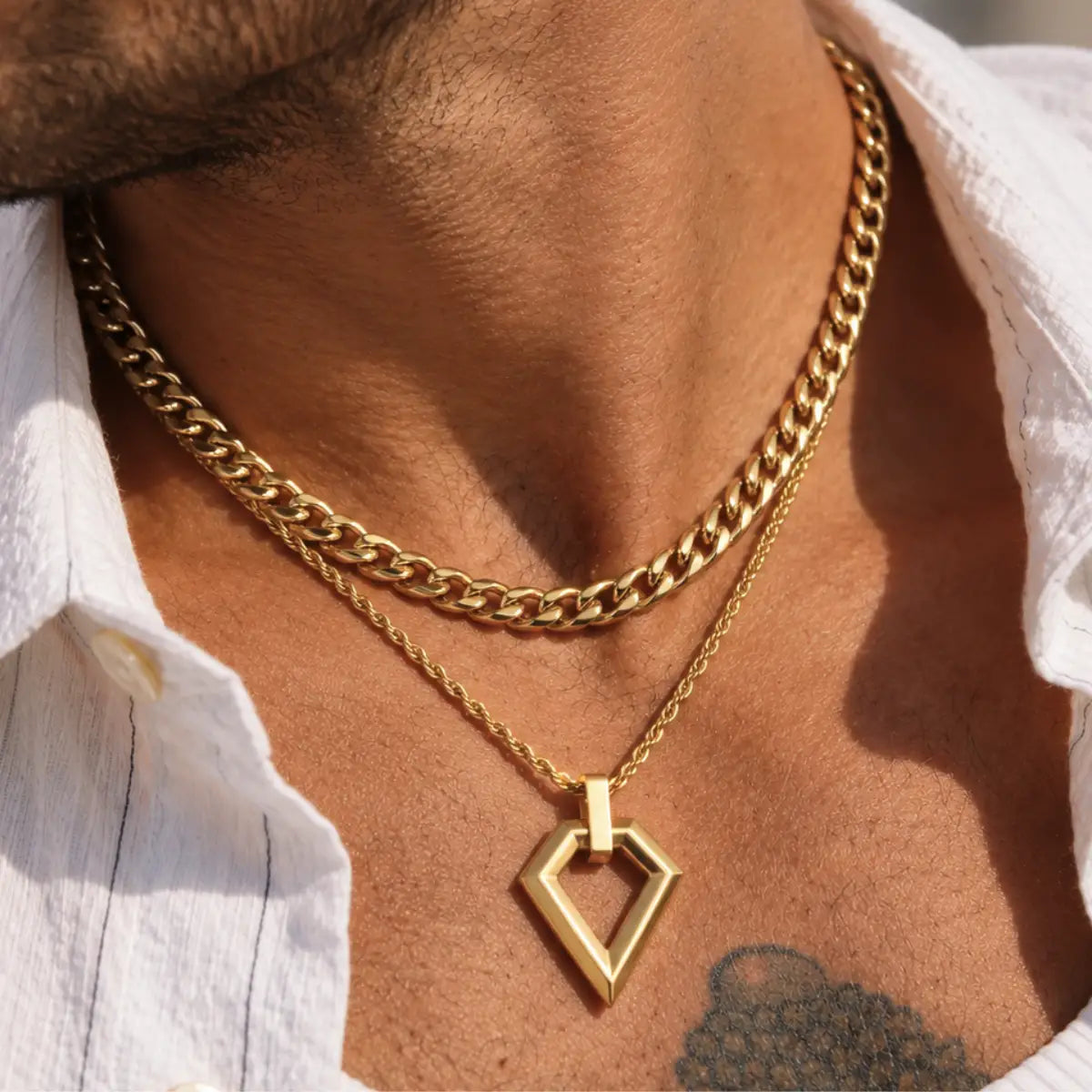kite shape pendant necklace layered set lifestyle white shirt