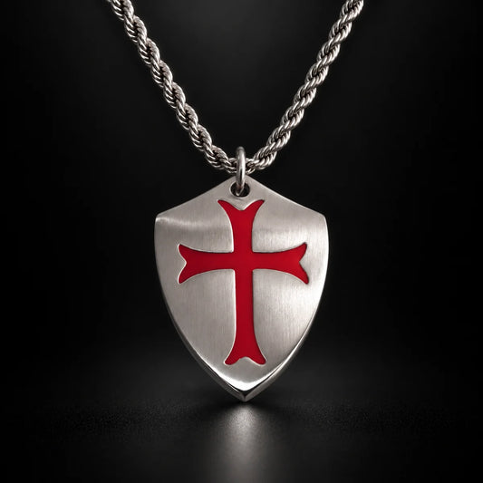 knights templar shield necklace black background hero