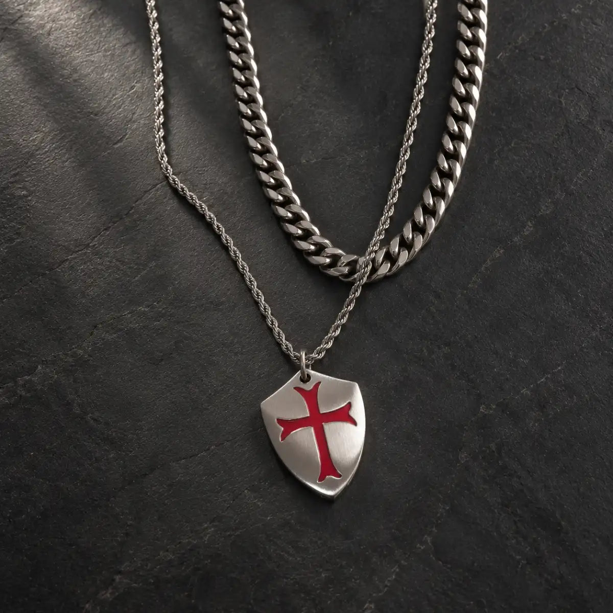 knights templar shield necklace layered set birds eye display