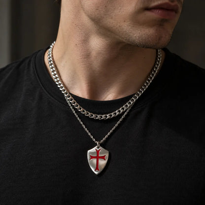 knights templar shield necklace layered set lifestyle