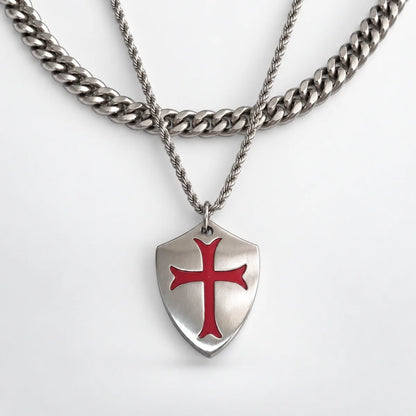 knights templar shield necklace layered set white background