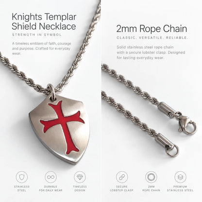 knights templar shield necklace rope chain product details