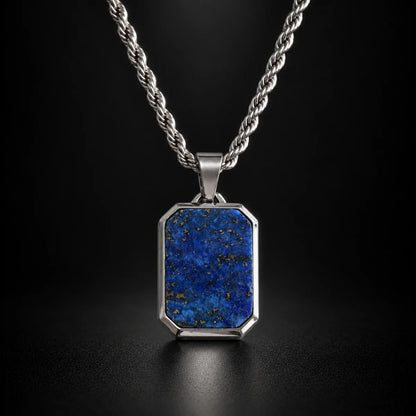 lapis lazuli dog tag necklace black background hero