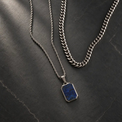 lapis lazuli dog tag necklace layered set birds eye display