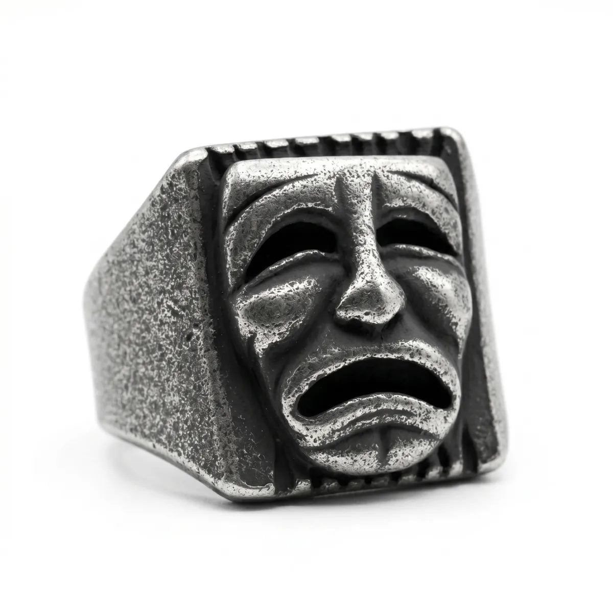 Laugh Now Cry Later Ring Cry White Background Tragedy Mask Mens Jewelry