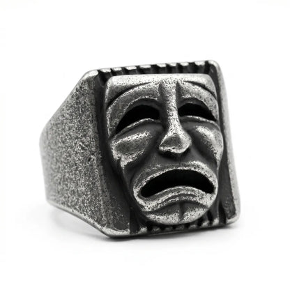Laugh Now Cry Later Ring Cry White Background Tragedy Mask Mens Jewelry
