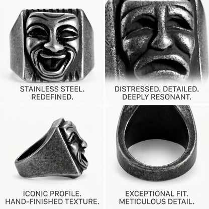 Laugh Now Cry Later Ring Design Features 316L Stainless Steel Distressed Statement Jewelry