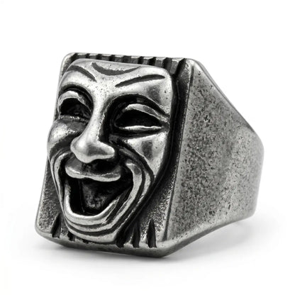 Laugh Now Cry Later Ring Laugh White Background Comedy Mask Mens Jewelry