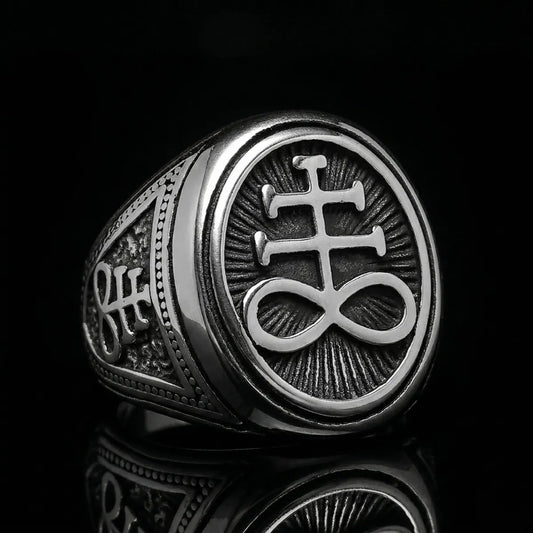 Leviathan Cross Ring Front View Occult Signet Jewelry